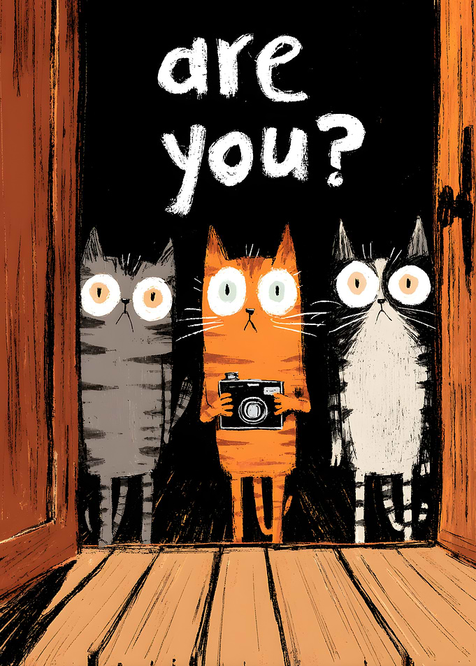 Three Curious Cats with Camera