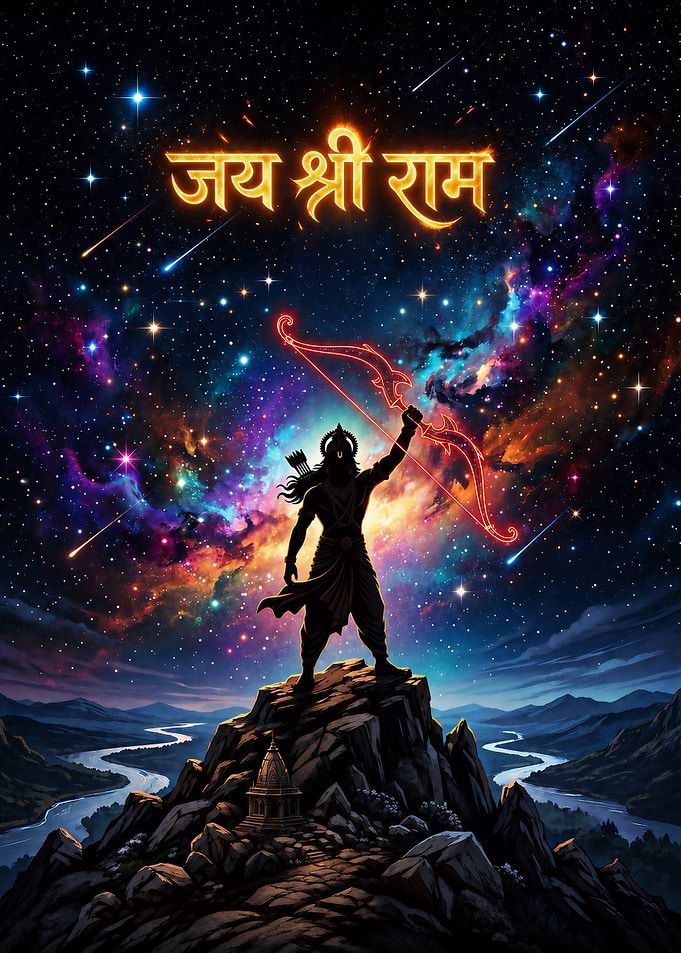 Jai Shri Ram – Cosmic Archer | Lord Rama Galaxy Spiritual Wall Art