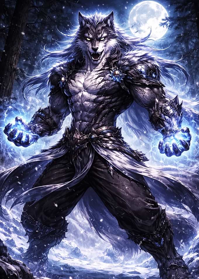 Powerful Werewolf Warrior Under Full Moon