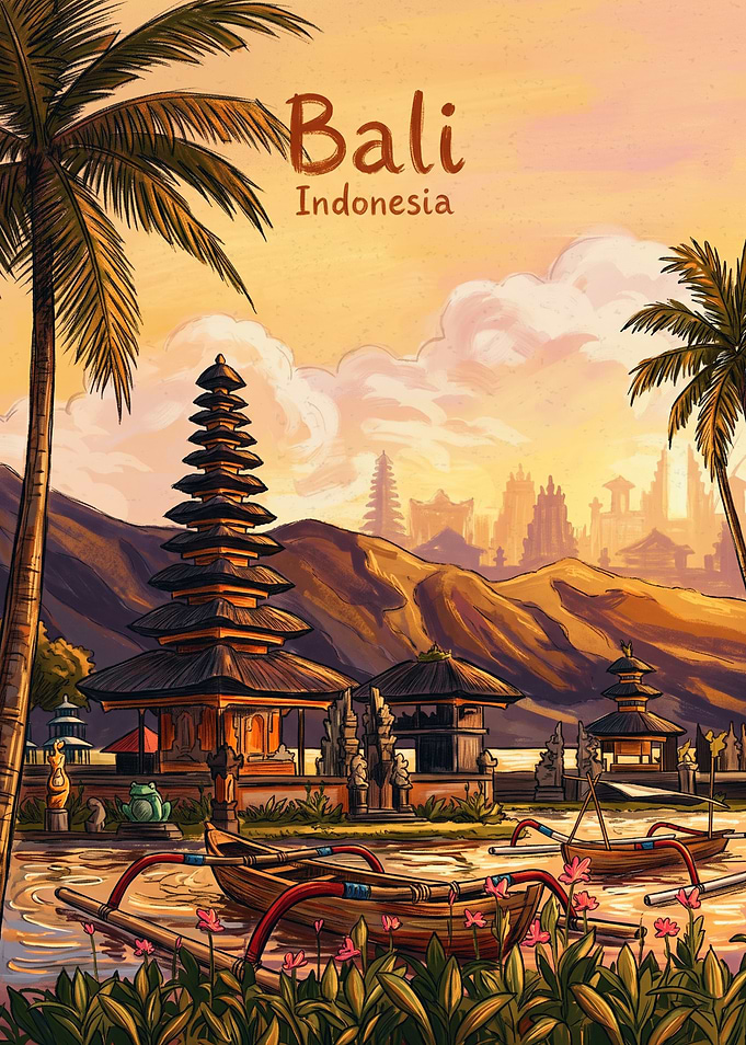 Bali Indonesia Travel Poster Art
