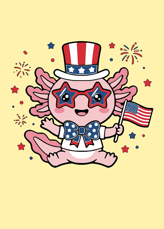 Patriotic Cute Axolotl 4th of july