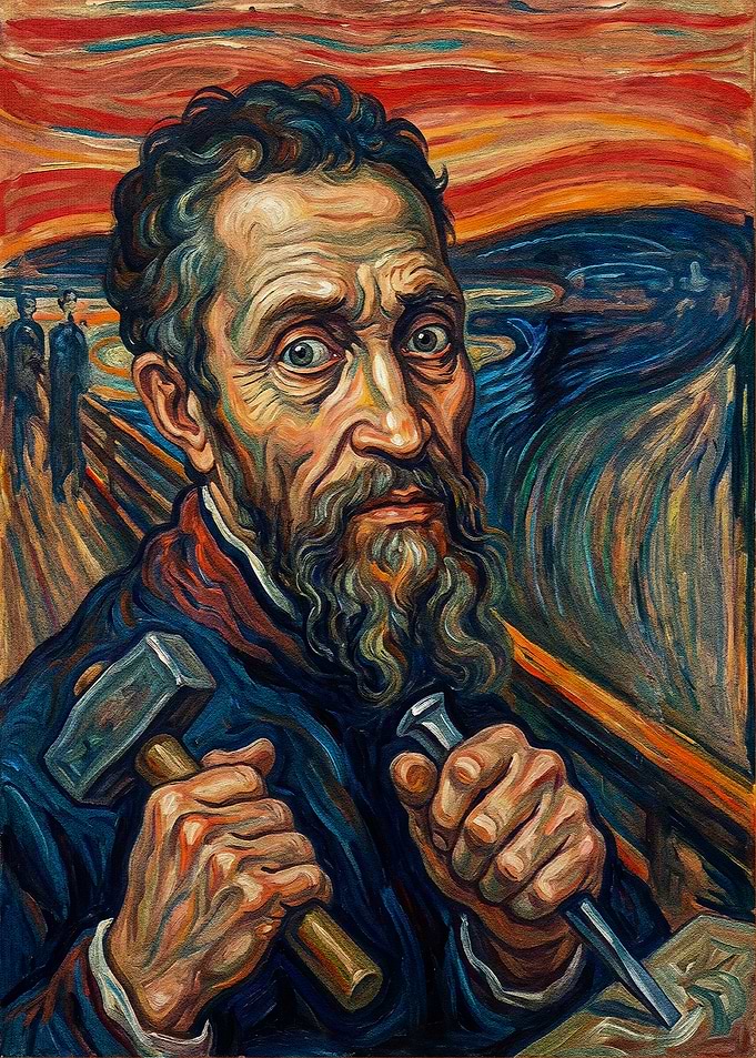 Michelangelo Sculpting Portrait Painting