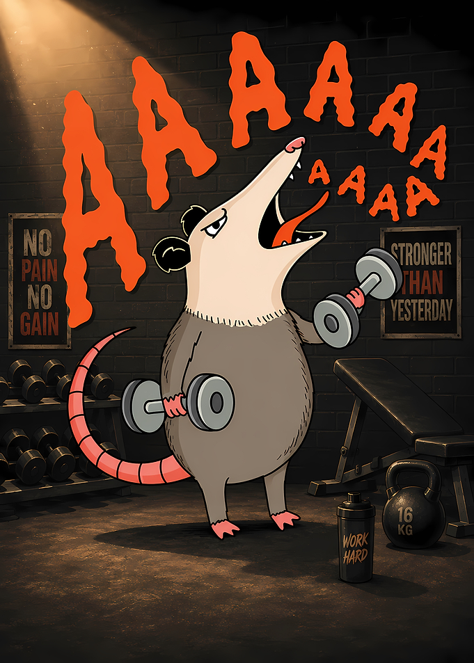 Funny Opossum Working Out in Gym