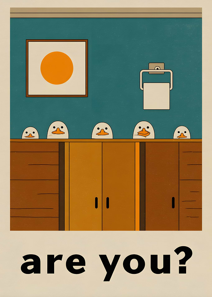 Funny Ducks Peeking Over Cabinet