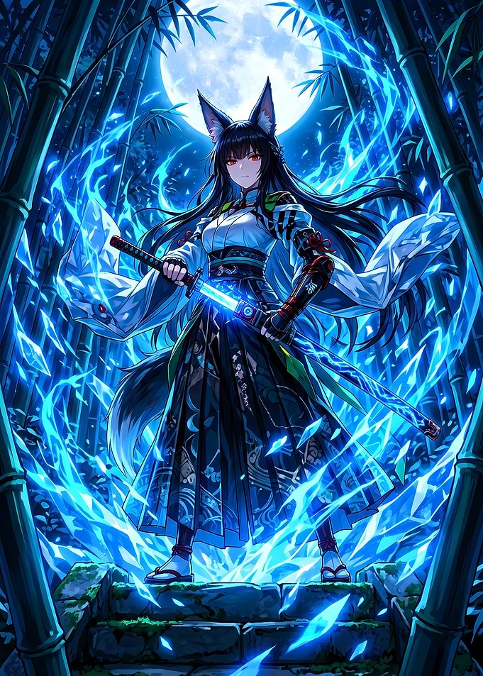 Miyabi Fox Girl Samurai in Bamboo Forest