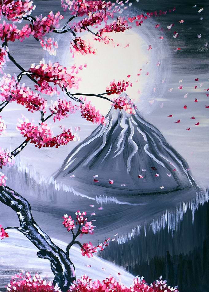 Cherry Blossoms and Mount Fuji Painting