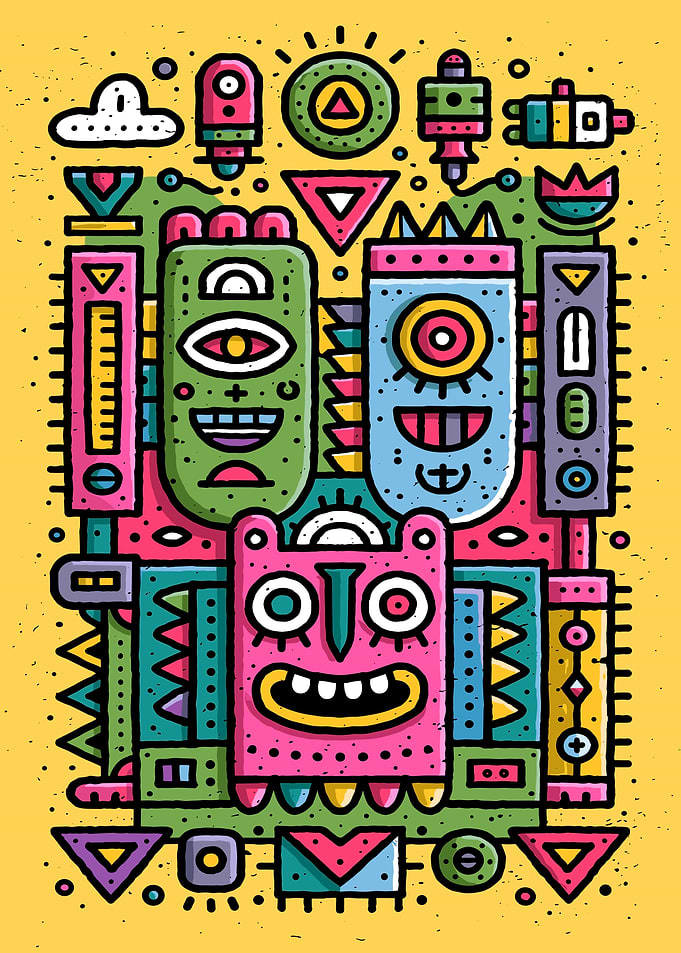 Colorful Abstract Doodle Monster Illustration