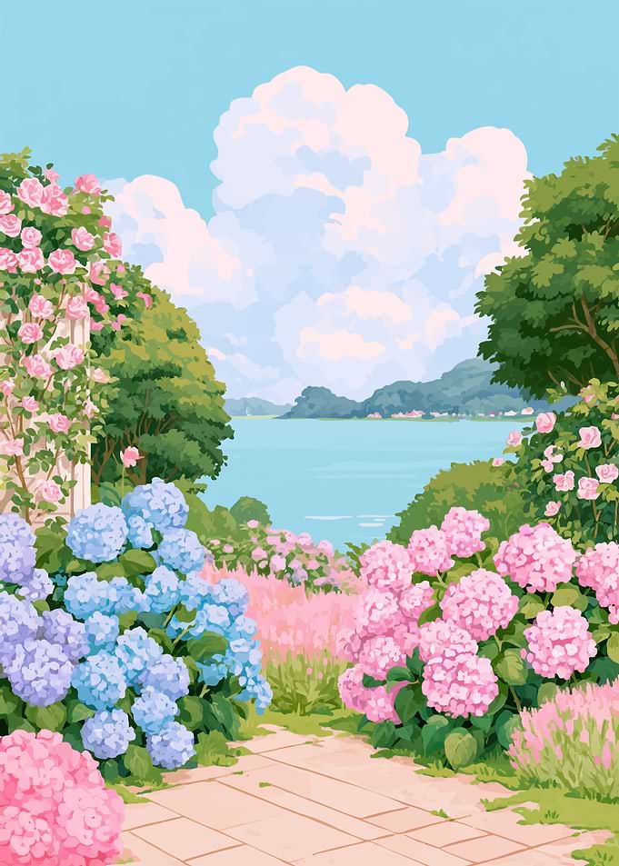 Hydrangea Garden Overlooking the Sea