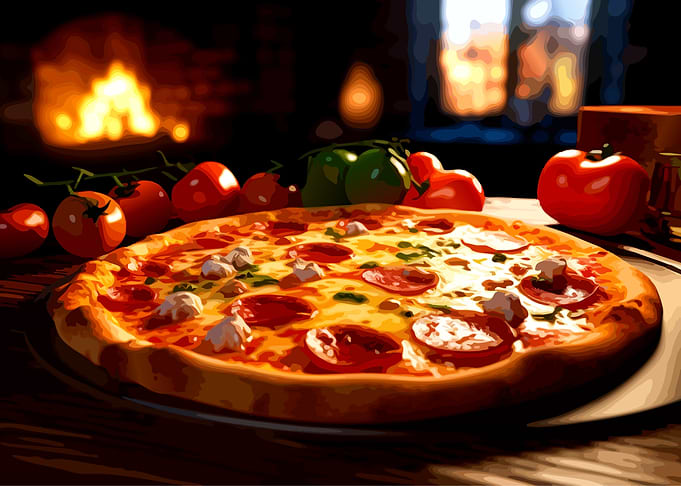 Pepperoni Pizza by the Fireplace