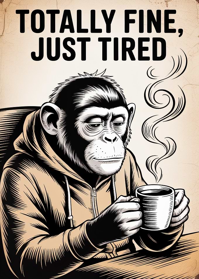 Tired Monkey Drinking Coffee Poster