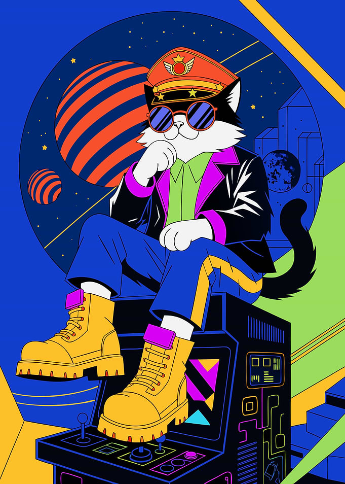 Cool Retro Space Cat Gamer