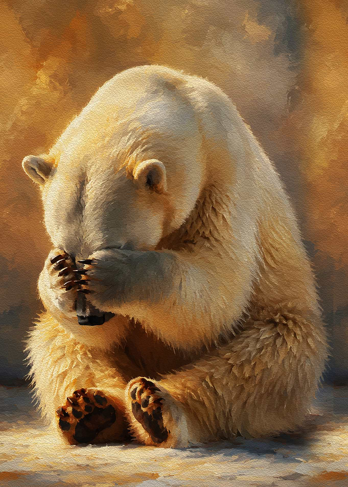 Contemplative Polar Bear – Warm Golden Light Portrait