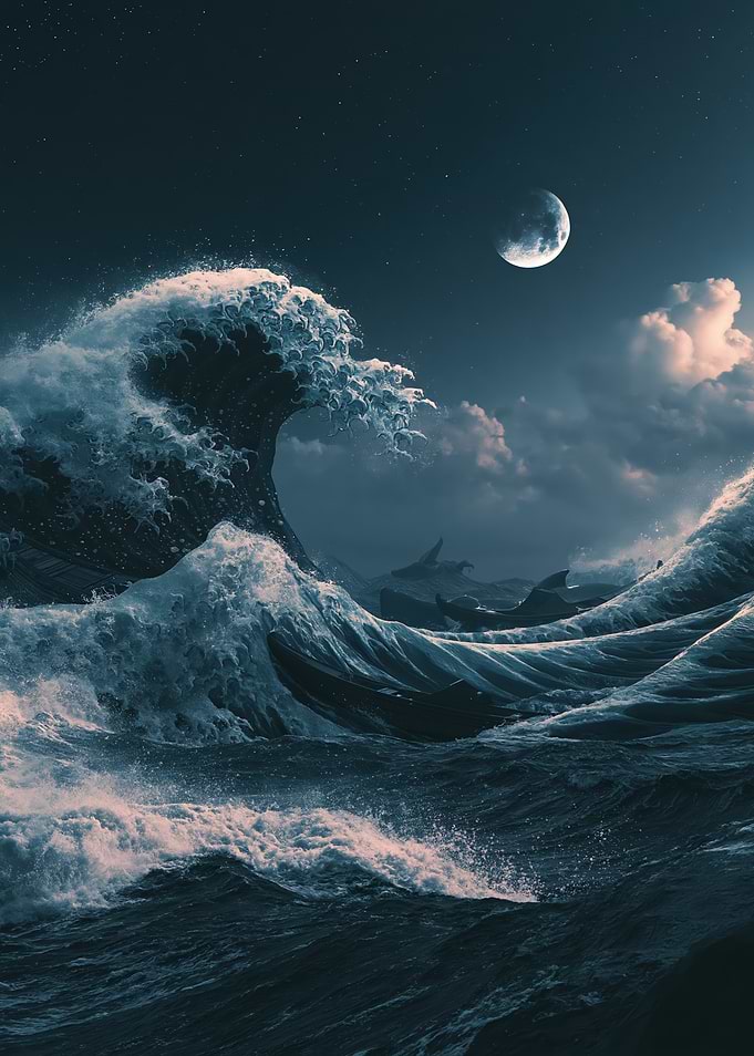 Moonlit Stormy Ocean Waves
