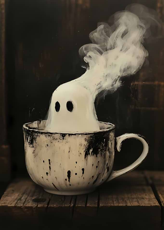 Ghost emerging from a coffee cup