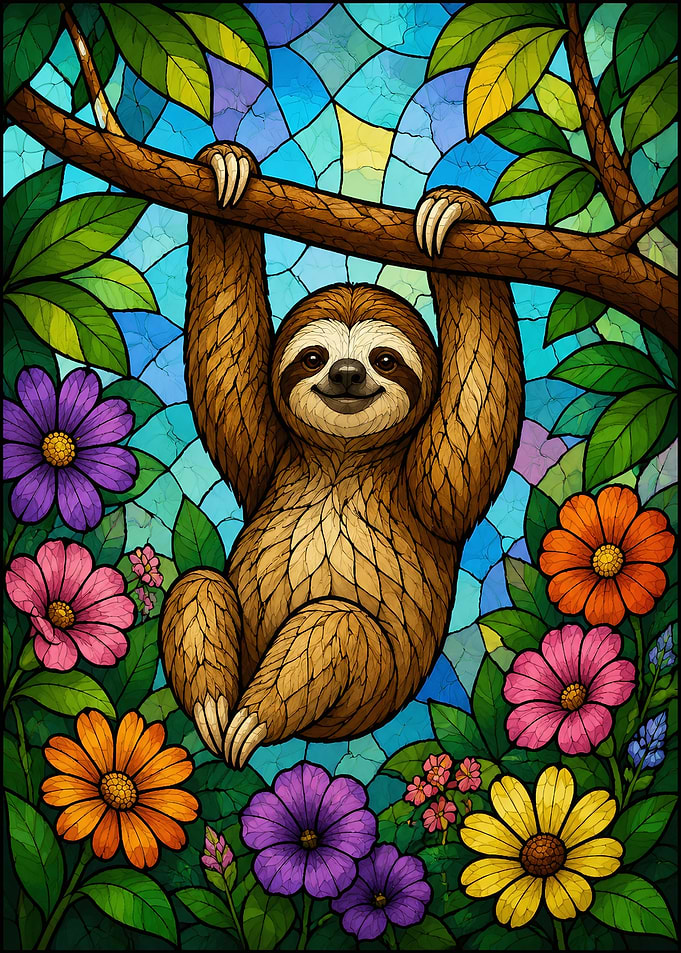 Stained Glass Sloth in Nature