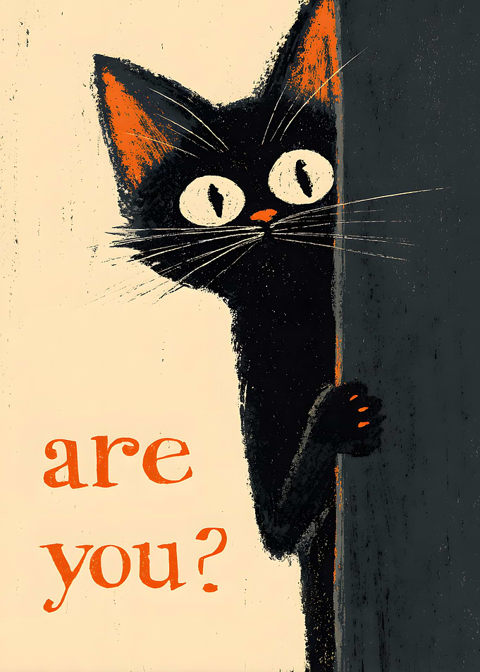 Curious Black Cat Peeking Poster