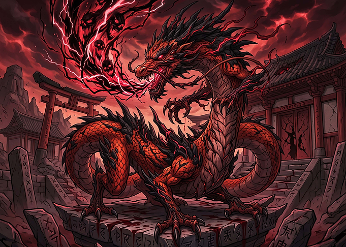 Red Demonic Dragon at Temple