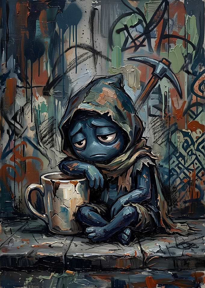 Sad Blue Miner Character Illustration