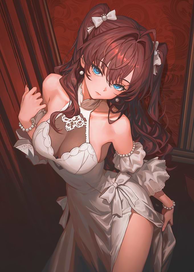 Elegant Anime Girl in White Dress