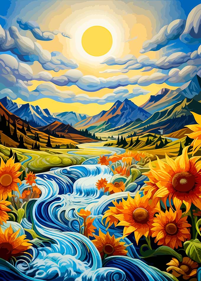 Vibrant Sunflower River Landscape