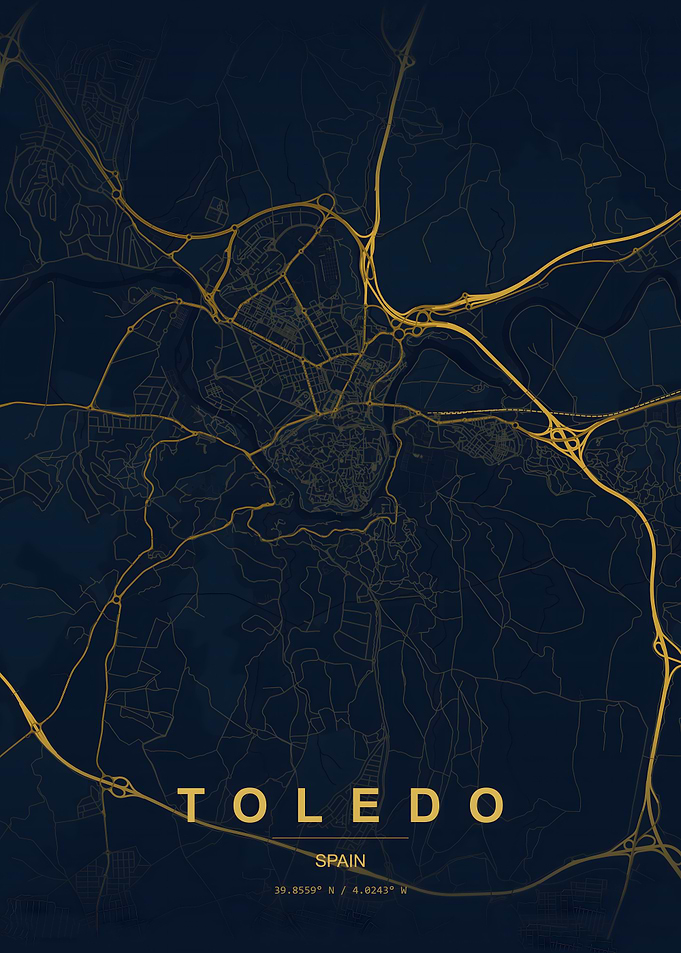 Minimalist Map of Toledo Spain