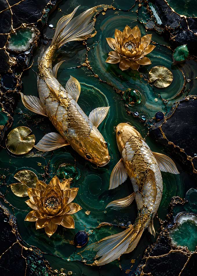 Tranquil Koi & Golden Lotus