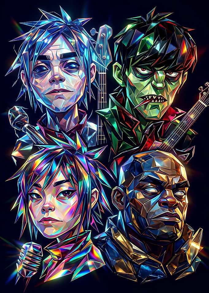 Gorillaz Crystal Faceted Portrait Art