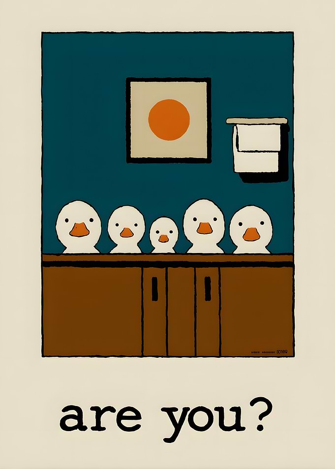 Five Ducks Peeking Over Counter