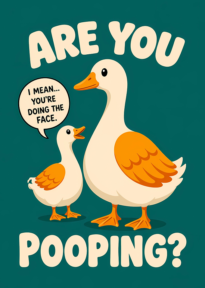 Funny Duck Pooping Face Illustration
