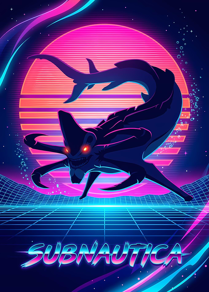Subnautica Reaper Leviathan Synthwave Poster