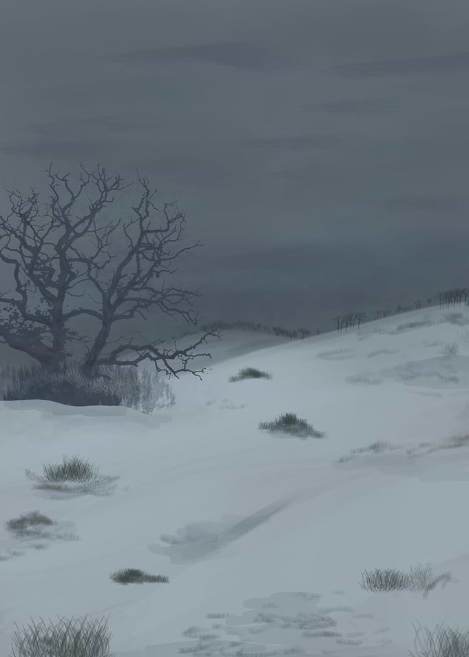 Gloomy Winter Landscape with Bare Tree