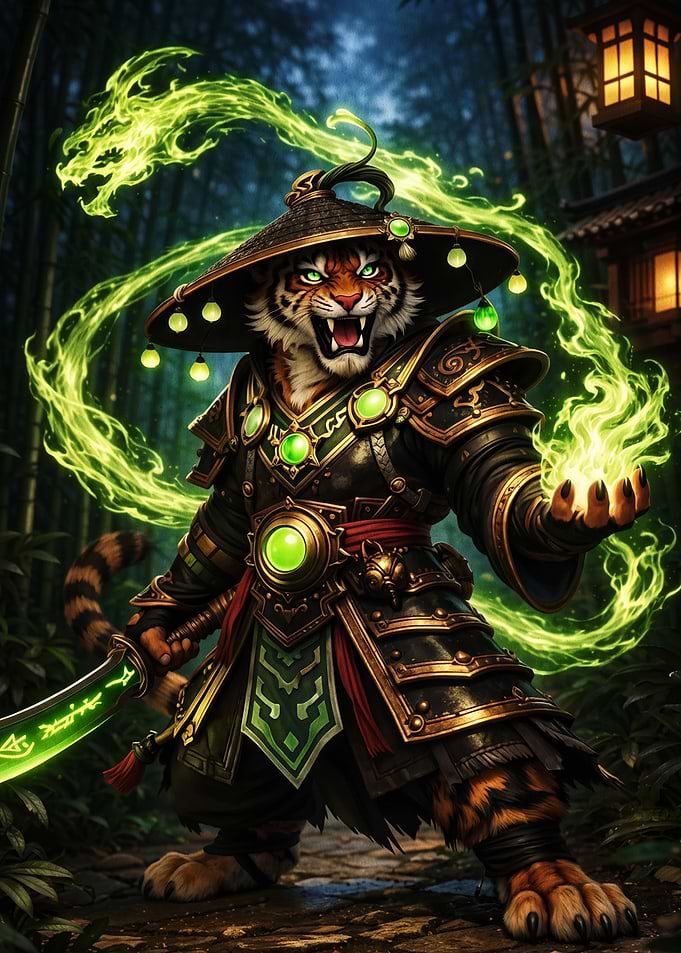 Tiger Samurai Warrior with Green Magic