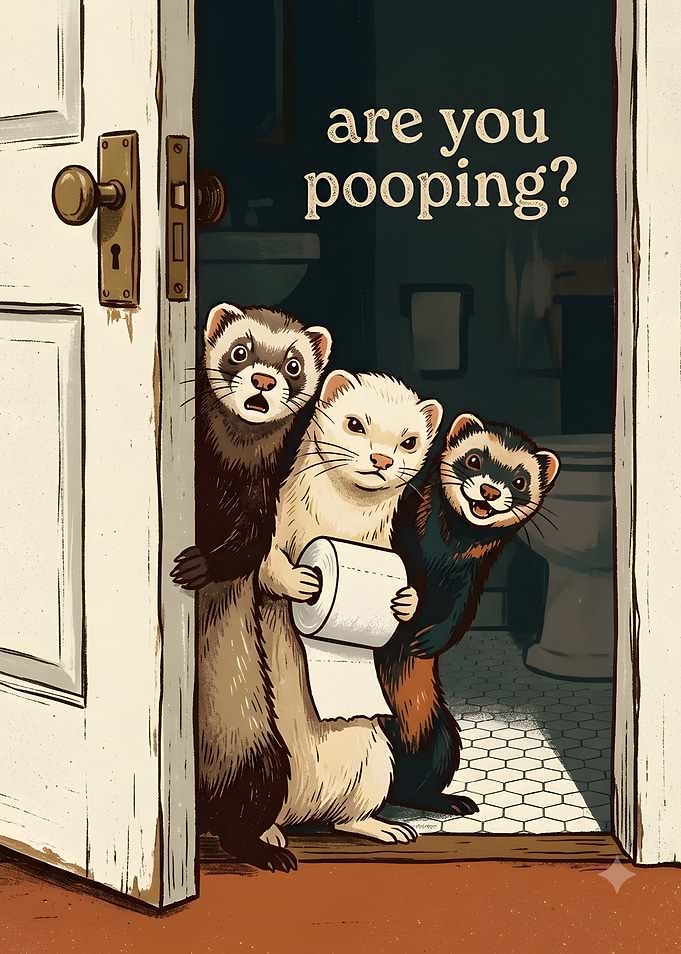 Three Ferrets Asking Are You Pooping