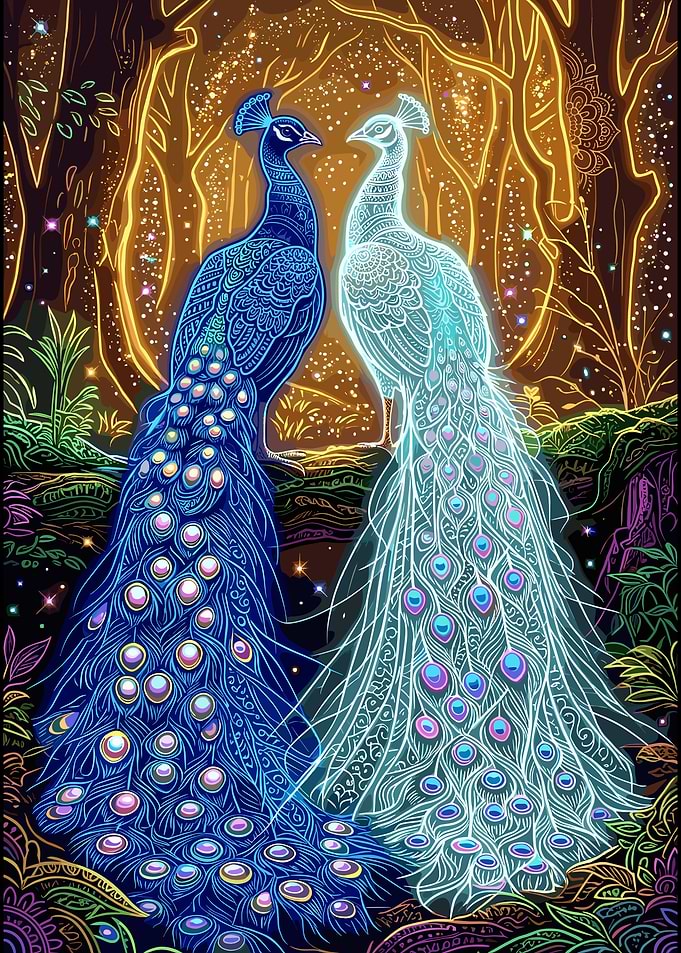 Dual Peacocks in Enchanted Forest