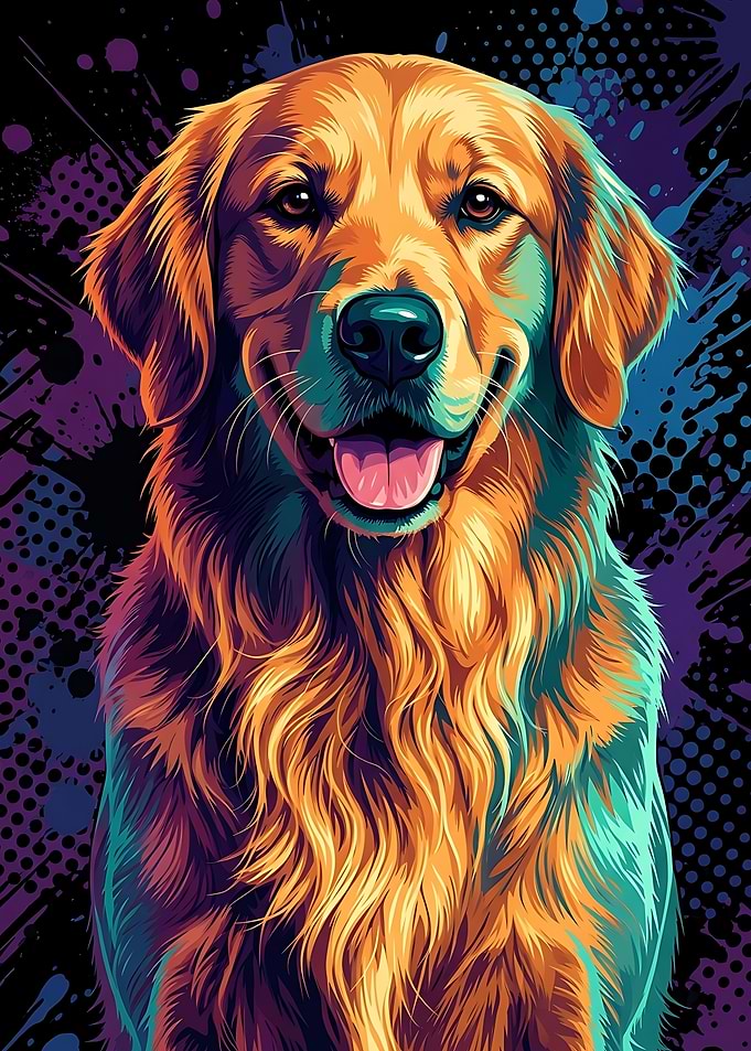 Colorful Pop Art Golden Retriever Portrait