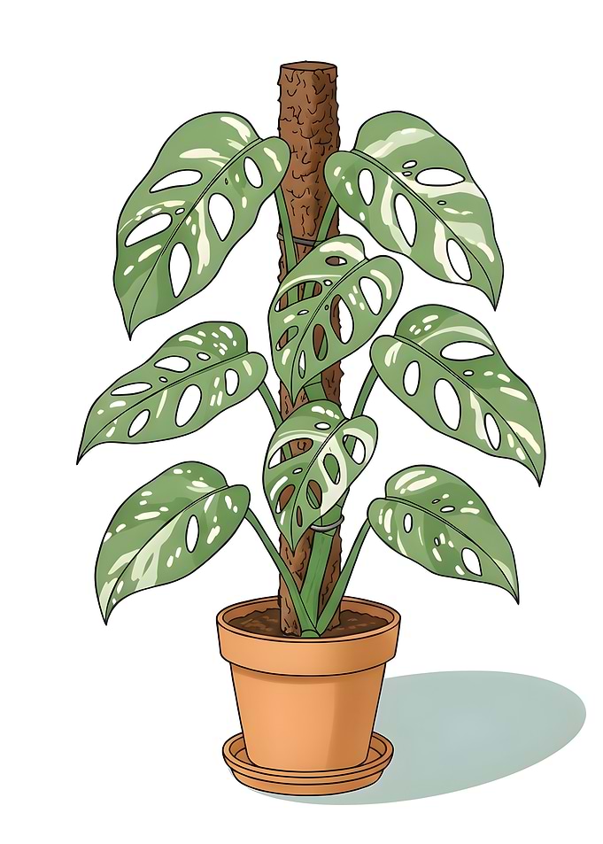 Monstera Adansonii Variegata Illustration – Tropical Houseplant Art