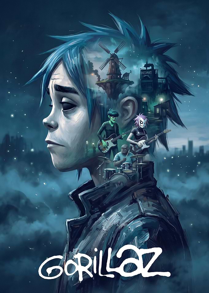 Gorillaz Band Members Double Exposure Art