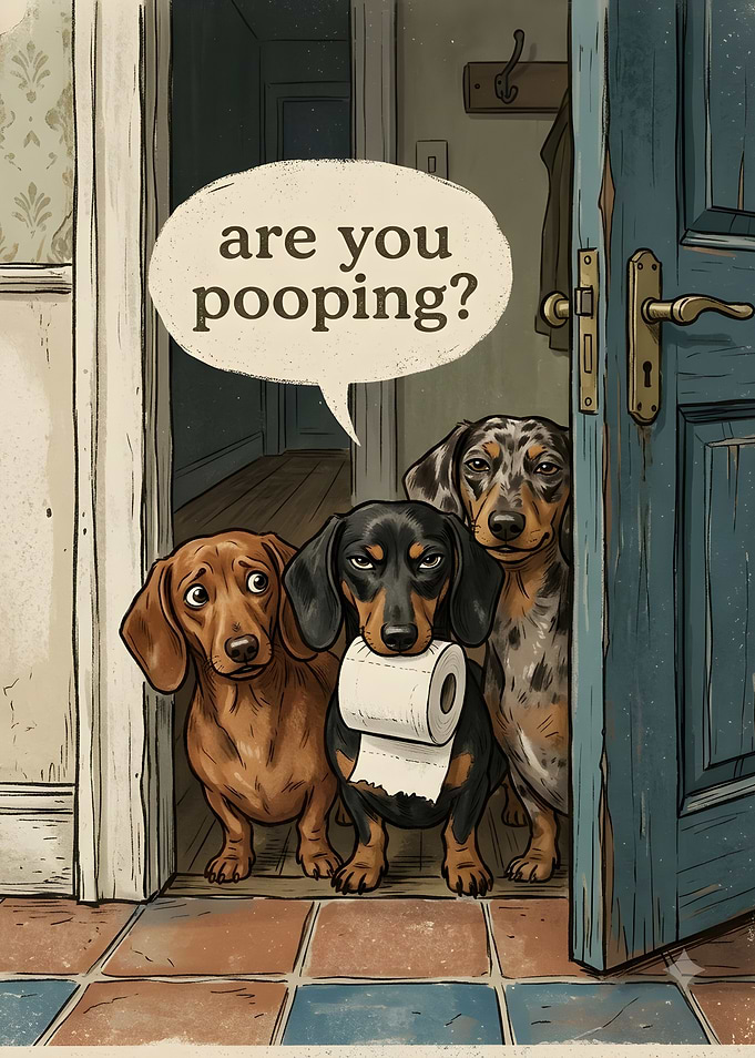 Three Dachshunds Asking Are You Pooping