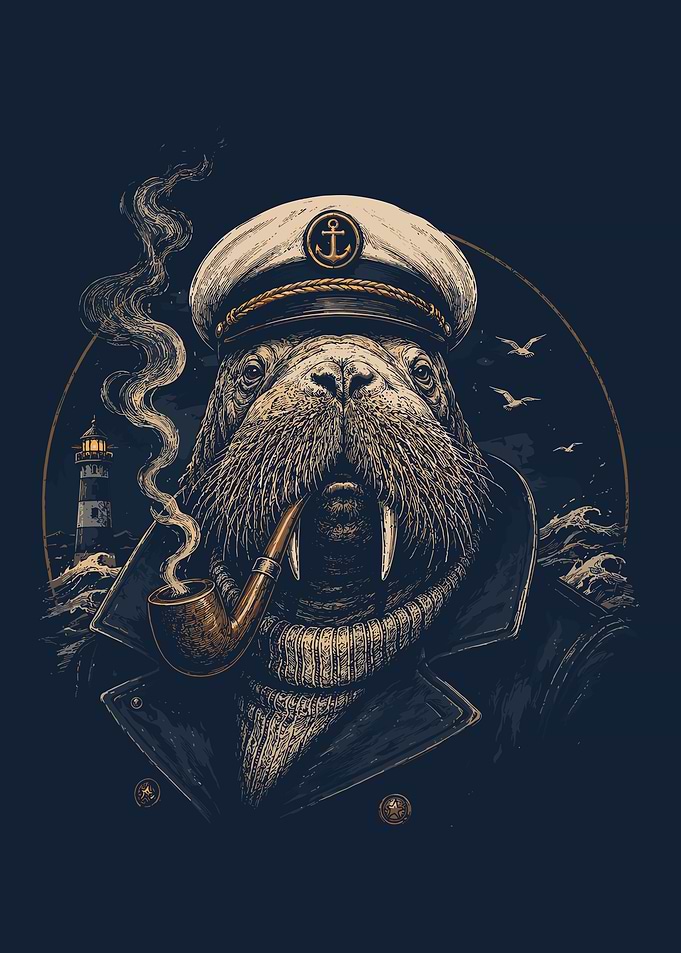 Vintage Sea Captain Walrus Nautical Wall Art