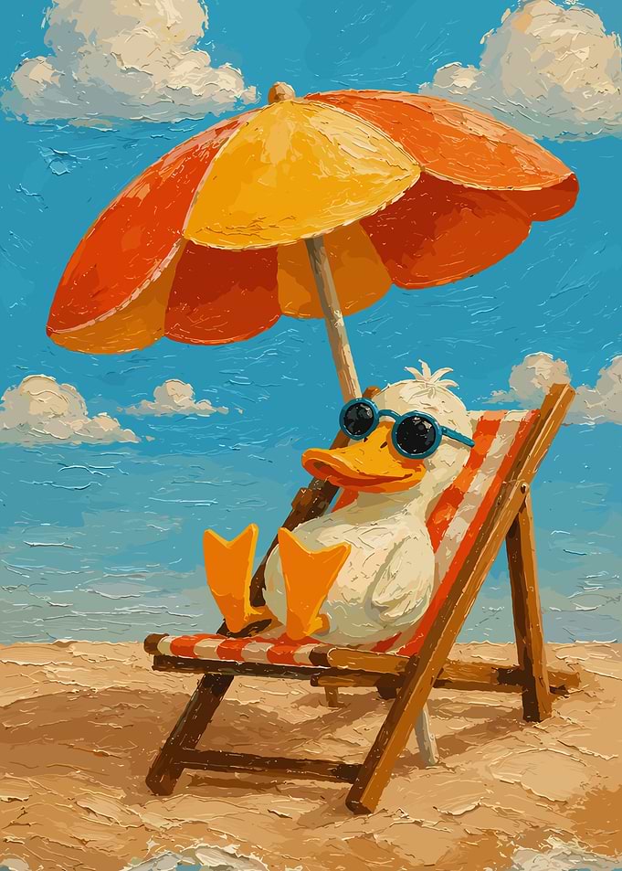 Duck Relaxing on Beach Chair