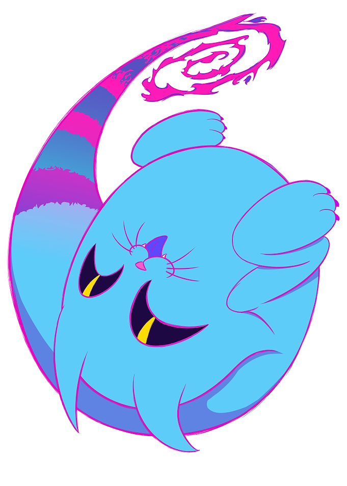 Cute Blue Cat Creature Pink Linework Illustration