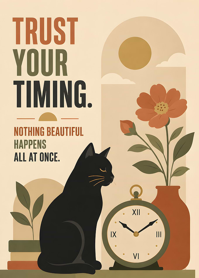 Trust Your Timing Inspirational Cat Poster