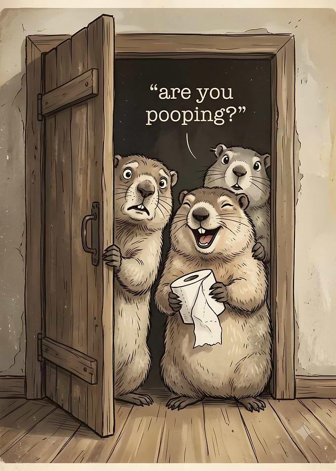 Funny Groundhog Bathroom Humor Illustration