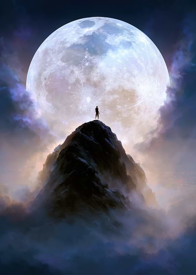 Lone Figure Atop Mountain Peak