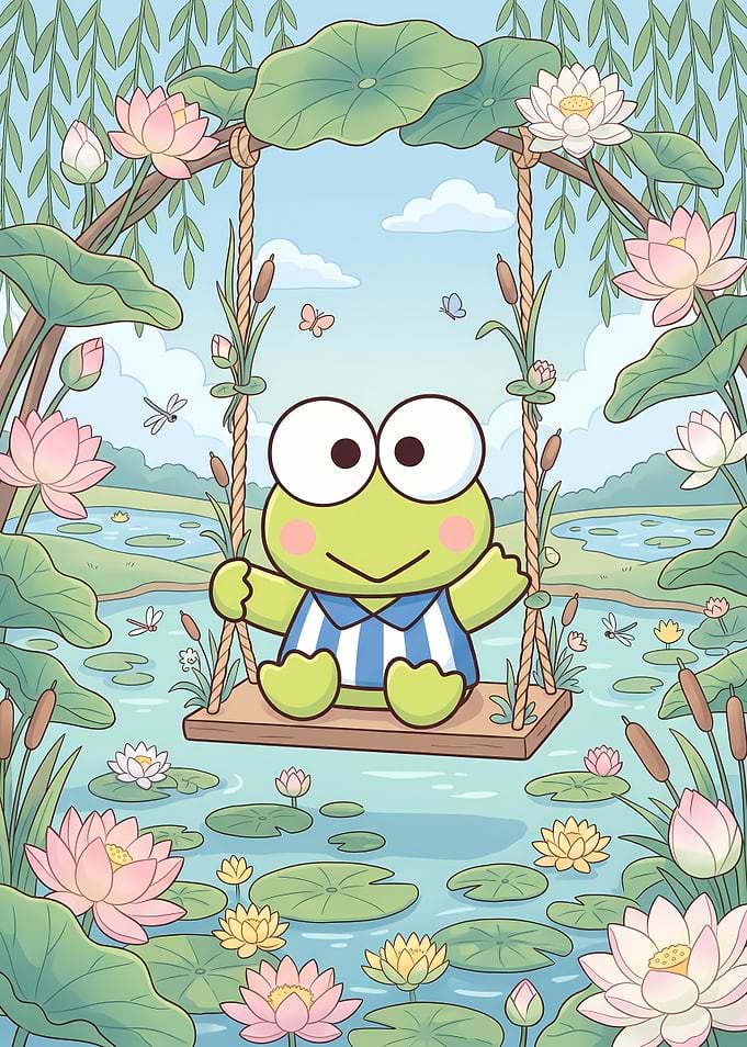Keroppi on a Lotus Pond Swing