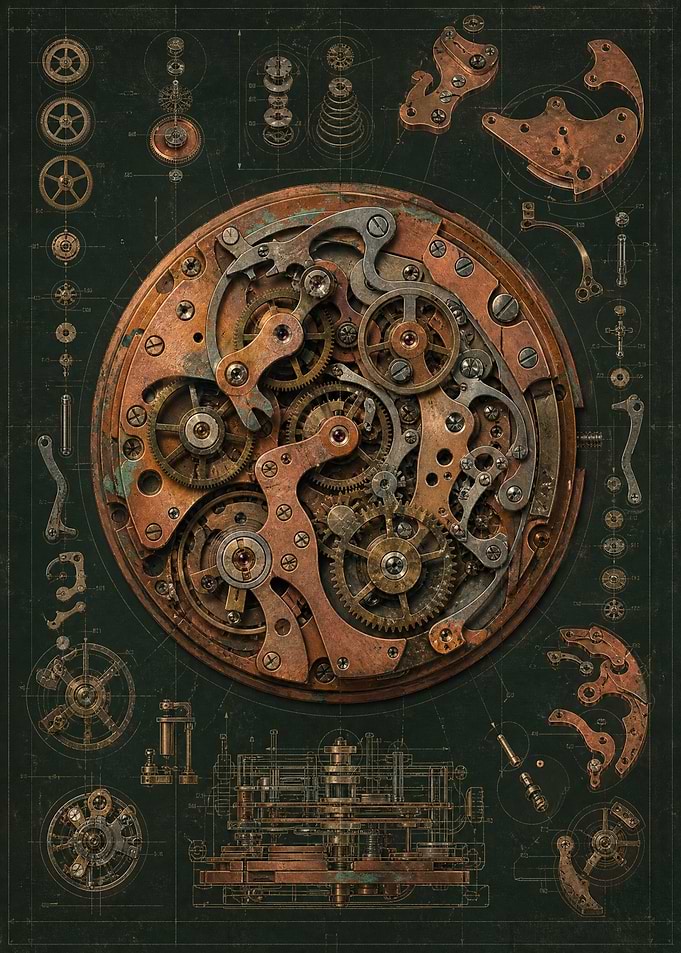 Vintage Mechanical Watch Movement Blueprint