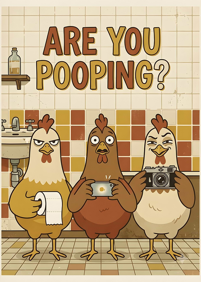 Funny Chickens Bathroom Poster