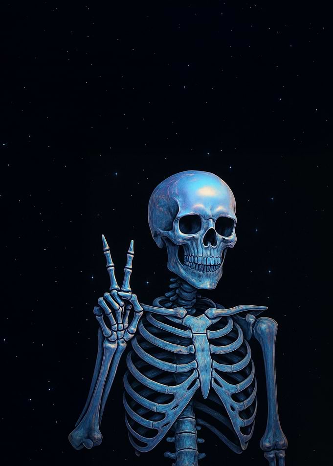 Blue Skeleton Giving Peace Sign