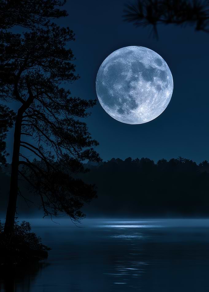 Full Moon Over Misty Lake