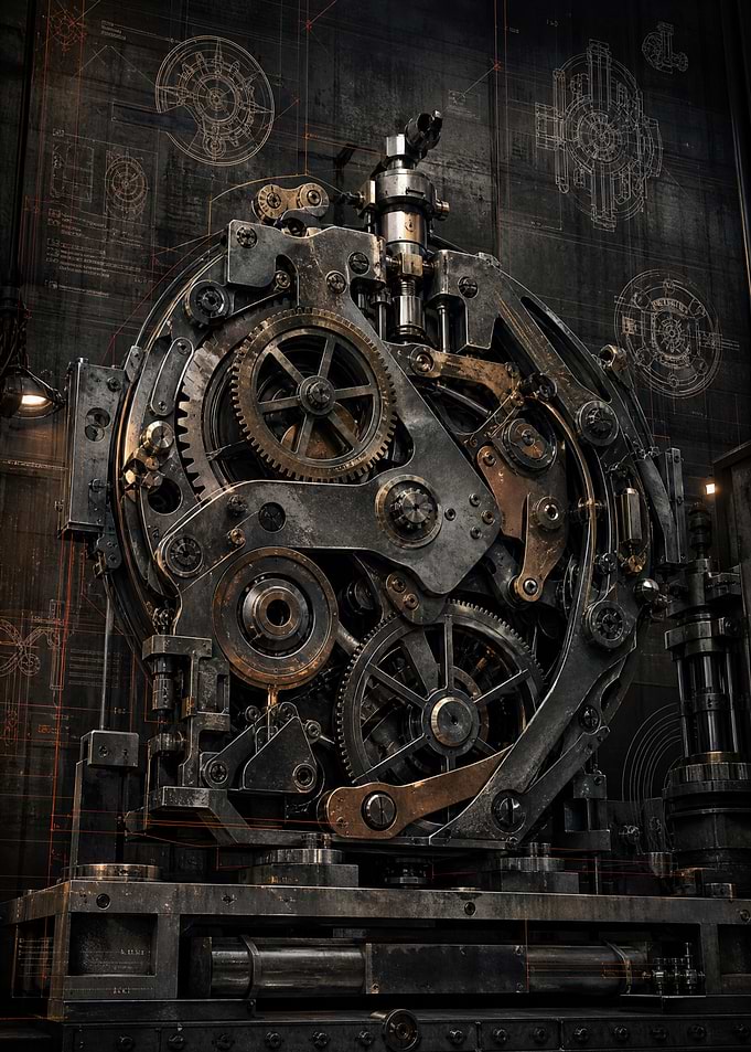 Steampunk Mechanical Gear Blueprint Mechanism